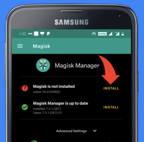 Install Magisk from inside app