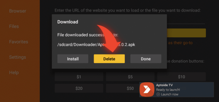 Delete Aptoide TV File