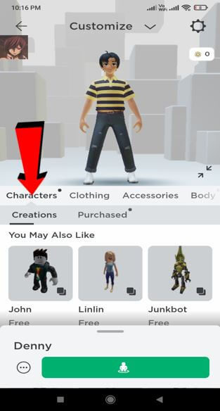 roblox app feature charcters