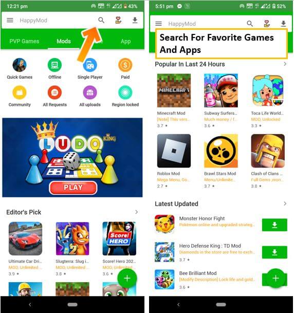 HappyMOD App search bar